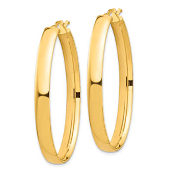 14k Yellow Gold High Polished 1 3/4" Oval Hoop Earrings