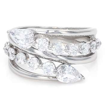 Round And Pear CZ Bypass Ring In Sterling Silver