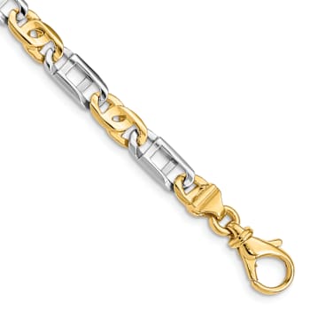 14K Two-tone Gold 5.5mm Hand-polished Fancy Link Bracelet