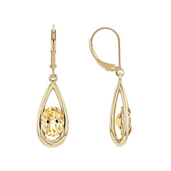 Citrine Oval Dangle Earrings In 18K Gold Over Sterling Silver 2.61ctw