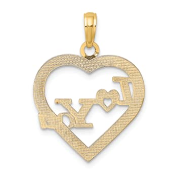 14k Yellow Gold Textured I HEART YOU in Heart Frame pendant
