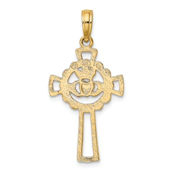 14K Yellow Gold Claddagh Cross Charm