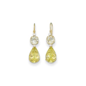 14K Yellow Gold Diamond, Green Prasiolite, and Lemon Quartz Earrings