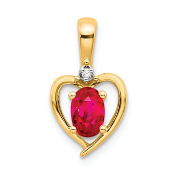 10k Yellow Gold and Rhodium Over 10k Yellow Gold 0.60 ctw Ruby
Birthstone and Diamond Pendant