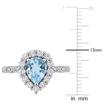 Created White Sapphire, Sky Blue Topaz and Diamond 10K White Gold Ring 1.97ctw