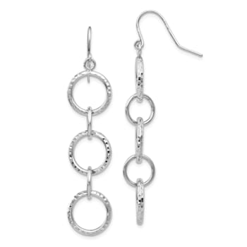 Rhodium Over 14k White Gold Diamond-Cut Circle Dangle Earrings