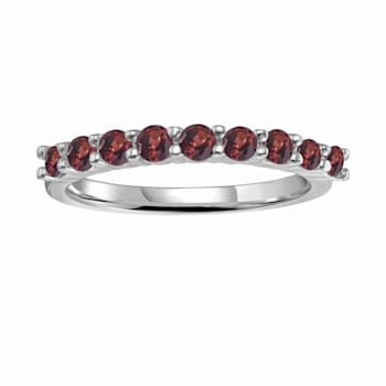 Round Garnet Sterling Silver Anniversary Style Stackable Band Ring, 0.90ctw