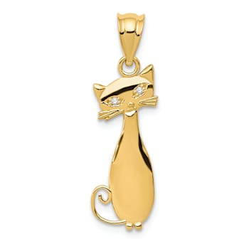 14K Yellow Gold Diamond Cat Pendant