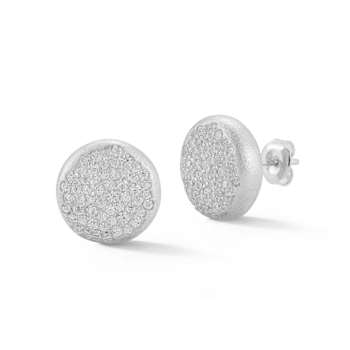 Sterling Statements Rhodium Over Sterling Silver Pave Satin Button Studs