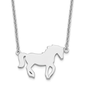 Rhodium Over Sterling Silver Polished Horse with 2-inch Extension Necklace