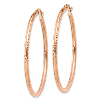 14k Rose Gold 1 9/16" Polished Large Diamond-Cut Tube Hoop Earrings