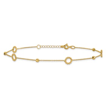 14K Yellow Gold Polished and Diamond-cut 10-inch Plus 1-inch Extension Anklet