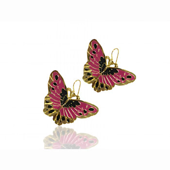 3 Pack Gold Tone White, Yellow and Pink Enamel Butterfly Earrings