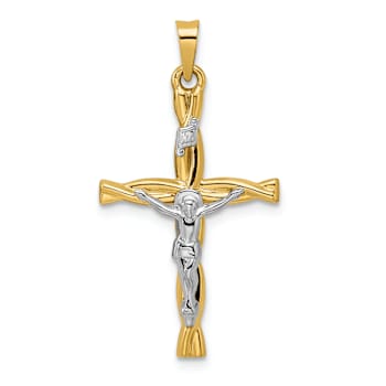 14k Two-tone Gold  Polished INRI Crucifix Twisted Cross Pendant