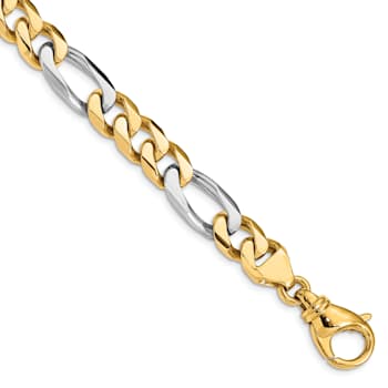 14k Yellow Gold and 14k White Gold 8.5mm Hand-polished Fancy Figaro Link Bracelet