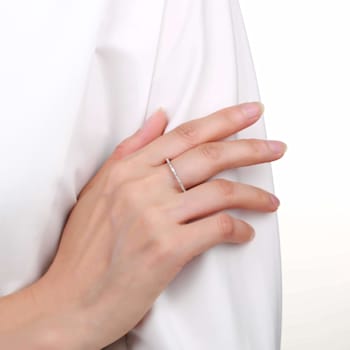 Dainty Baguette and Round White Topaz Sterling Silver Stackable Band
Ring, 0.46ctw