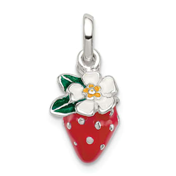 Sterling Silver Multi-color Enamel Flower and Strawberry Children's Pendant