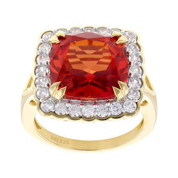 Lab-Created Padparadscha Sapphire And White Zircon Ring In 18K Gold Over
Sterling Silver 9.26ctw