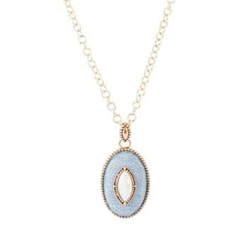 Barse Jewelry Blue Denim Dreams White Mother of Pearl Golden Pendant Necklace