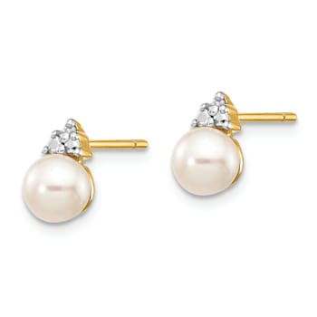 14K Yellow Gold 5-6mm White Round Freshwater Cultured Pearl 0.01 cttw
Diamond Post Earrings