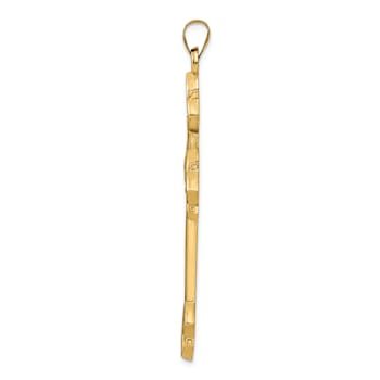 14k Yellow Gold Polished and Textured Fancy Fleur-de-Lis Cross Pendant