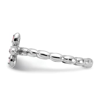 Rhodium Over Sterling Silver Stackable Expressions Cross Pink Tourmaline
Ring 0.1ctw