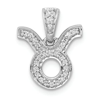Rhodium Over 14K White Gold Diamond Taurus Zodiac Pendant