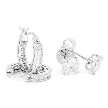 Classic Moissanite Hoop And Stud Earring Set In White Metal