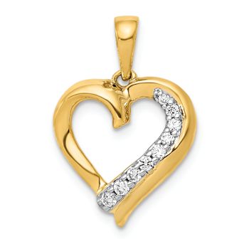 14k Yellow Gold and Rhodium Over 14k Yellow Gold Diamond Heart Pendant