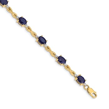 14k Yellow Gold and Rhodium Over 14k Yellow Gold Diamond and Sapphire Bracelet