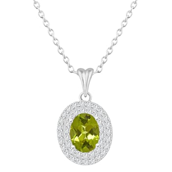 8x6mm Oval Peridot And White Topaz Accent Rhodium Over Sterling Silver
Double Halo Pendant w/Chain
