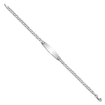 Rhodium Over 14k White Gold Soft Diamond Shape Cuban Link ID Bracelet