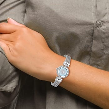 Charles Hubert Chrome Finish MOP Dial Stainless Steel Wire Bangle Watch