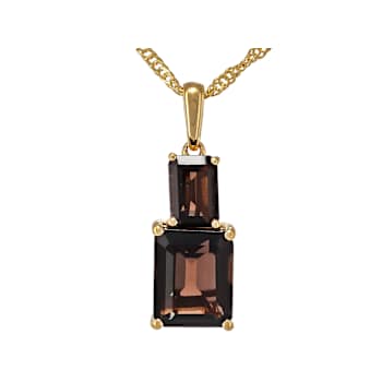 Smoky Quartz Rectangular Octagonal Pendant Necklace In 18K Gold Over
Sterling Silver 3.51ctw