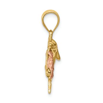 14k Yellow Gold and 14k Rose Gold Brushed, Polished and Diamond-Cut
Plumeria with Dolphin Pendant