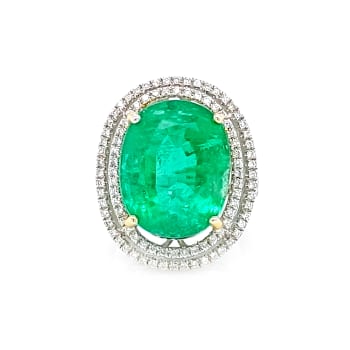 14.80 Ctw Emerald and 0.71 Ctw White Diamond Ring in 18K 2-Tone