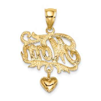 14k Yellow Gold Mom with Dangling Heart pendant