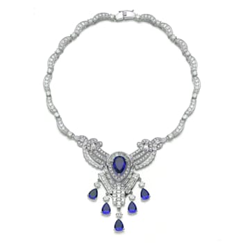 Sapphire Blue Cubic Zirconia, Rhodium Plated Over Sterling Silver
Teardrop Necklace