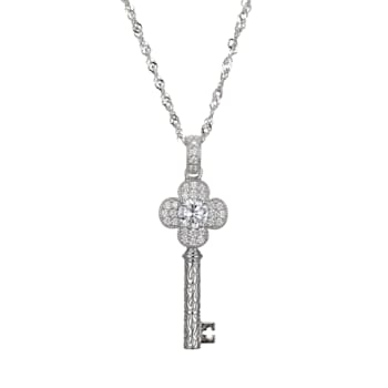 White Cubic Zirconia Platineve® Key Pendant With Chain 1.28ctw