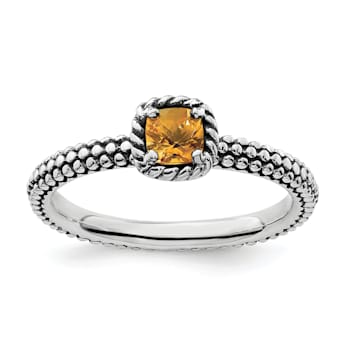 Sterling Silver Stackable Expressions Checker-cut Citrine Antiqued Ring 0.21ctw