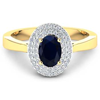1.06ctw Blue Sapphire and Diamond 14K Yellow Gold Halo Ring