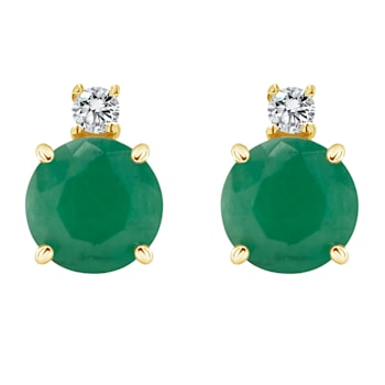5mm Round Emerald with Diamond Accents 14k Yellow Gold Stud Earrings