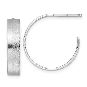 Rhodium Over Sterling Silver 7/8" Brushed C-Hoop Earrings