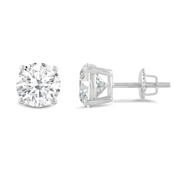 White Cubic Zirconia 14k White Gold Studs With Velvet Gift Box 4ctw