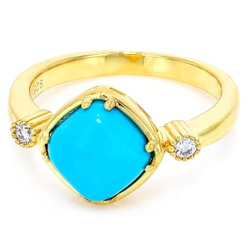Turquoise Square Cushion And Lab-Grown Diamond Ring In 18K Gold Over
Sterling Silver