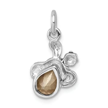 Rhodium Over Sterling Silver Antiqued Crystal Hatching Turtle Pendant