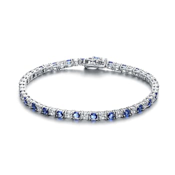 Sapphire Color CZ Tennis Bracelet In Sterling Silver 5.30ctw