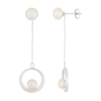 5-7mm white cultured freshwater pearl rhodium over sterling silver earrings