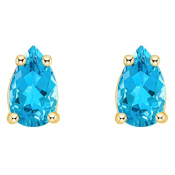 5x3mm Pear Shape Blue Topaz 14k Yellow Gold Stud Earrings
