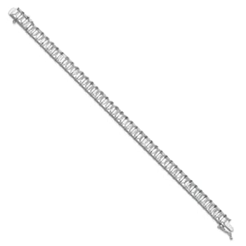 Rhodium Over Sterling Silver Polished Emerald-cut Cubic Zirconia Tennis Bracelet